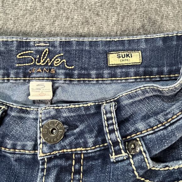 Silver Jeans Suki Capri Jeans Womens 27 Blue Mid Rise Bootcut Contrast Stitching - Picture 7 of 8